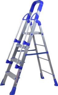 PARASNATH Railing 4 Step Folding Ladder Heavy Duty Ladder Mild Aluminium Ladder