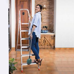 Bathla Advance 6-Step Foldable Ladder for Home with Sure Hinge Technology (Orange) - Aluminium Ladder