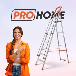 ProHome 8 Steps Ladder with Railing and Anti Slip Shoes Aluminium Ladder