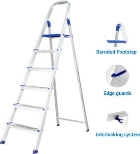 ALNICO Hybrid Aluminum Step - 6 Step Silver Powder Coated Steel Ladder