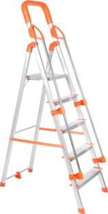 Mizu 5 Steps Ladder With Railing For Home| 400 Kgs Load Capacity & Anti-Skid Shoes Aluminium Ladder