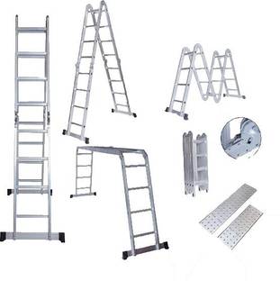 Equal 15 ft Foldable & Adjustable SuperLadder Cum Bench Table with ScaffoldingPlatform Aluminium Ladder