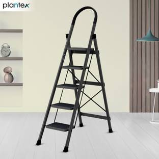 Plantex Anti-Skid Strong Foldable Wide 5 Step Ladder/Ladder for Home-(Apex -Black) Steel Ladder