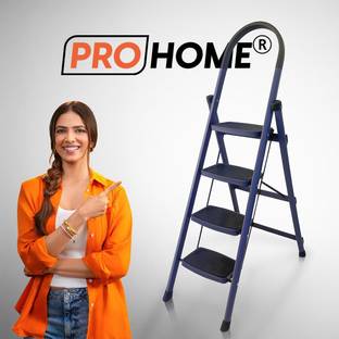 ProHome 4 Step Vetro Foldable Steel Ladder for Home | 150kg Capacity with Anti Slip Shoe Steel Ladder