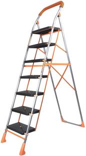 PARASNATH Orange Diamond Folding Ladder with Wide Steps 7 Steps 7.2 FT Ladder Steel Ladder
