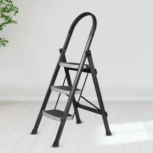 Impulse by Plantex Premium Steel Folding 3 Step Ladder for Home - 3 Wide Anti Skid Steps (Grey) Steel Ladder