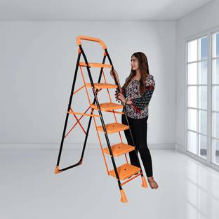 PARASNATH 6-Step Orange Diamond Foldable Steel Ladder with Wide Anti-Skid Steps Steel Ladder