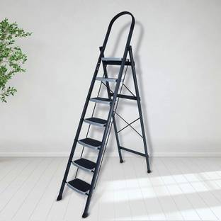 Impulse by Plantex Ladder for Home-Foldable Steel 7 Step Ladder-Wide Anti Skid Steps (Gray & White) Steel Ladder
