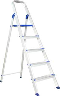 ALNICO Hybrid Aluminum Step- 5 Step Silver Powder Coated Side Section Steel Ladder