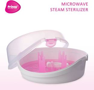 Princy Baby Bottle Microwave Steam Sterilizer (Clear) ) Pink Colour | Pack of 1 - 5 Slots