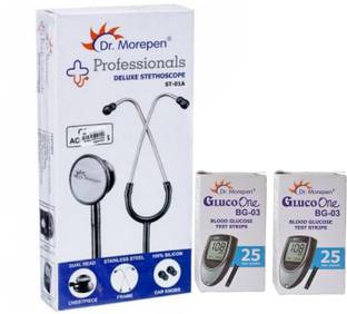 Dr. Morepen Professionals Deluxe Stethoscope ST-01A and BG-03 25+25 strips combo pack Stethoscope, strips 25+25 Stethoscope