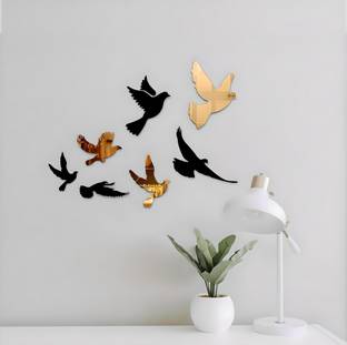 VAH 50 cm Black and Golden Acrylic Mirror Home Decor Wall Sticker Self Adhesive Sticker