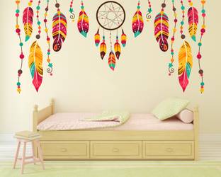 Wallzone 120 cm Colourful Dream Catcher|Living Room|Creative|Self Adhesive Removable Sticker