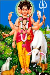 surmul 46 cm Lord Dattatreya Wall Sticker For Home Décor, Living Room 18x12 Inch Self Adhesive Sticker