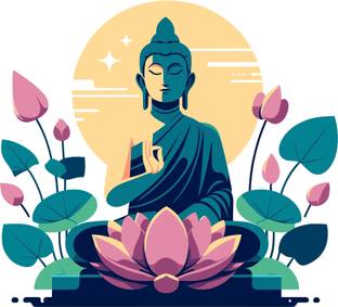 CreativeEdge 57 cm Buddha sitting on a lotus flower Self Adhesive Sticker