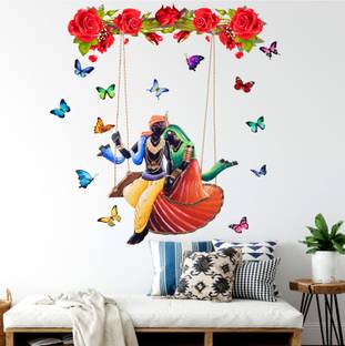 WallHunt 63 cm Radha Krishna on Swing Wall Sticker Self Adhesive Sticker