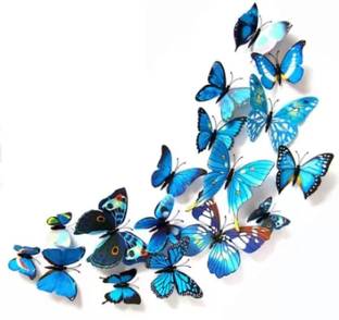 JAAMSO ROYALS 16 cm Blue 3D Butterflies Home Décor Self Adhesive 12PCS (16CM X 13CM) Self Adhesive Sticker