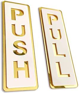 PRINTHUA 6 inch WHITE & GOLDEN Acrylic PUSH PULL DOOR Sign for Hotel Office Business & Resort Self Adhesive Sticker