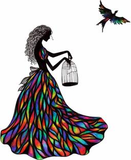 Flipkart SmartBuy 58 cm Girl with Cage Wall Sticker Size- 58 cm x 73 cm Self Adhesive Sticker