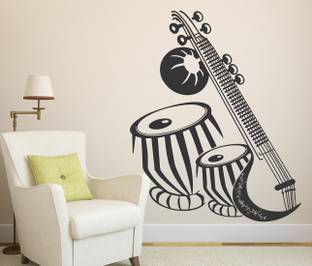 WALLDECORS 60.96 cm WALLDECOR MUSICAL INSTRUMENTS TABELA & VEENA IMAGE Self Adhesive Sticker