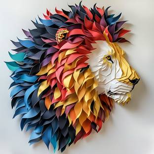 Obita 18 inch Lion_Origami 3D Animals Decorative Wall Sticker for Living Room Self Adhesive Sticker