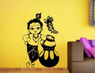 WALL GURU 39.59 cm Krishna Black Wall Decal And Vinyl Wall Stickers Size (39*58)Cm Self Adhesive Sticker