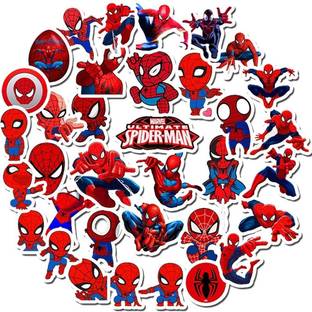 HASTHIP 5 cm 35Pcs Spiderman Superhero Waterproof Stickers for Water Bottles Helmets Car Bike Self Adhesive Sticker