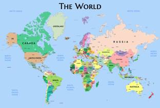 ShubhFly 47 cm World Map Wall Sticker Laminated Poster for Study Room Office Hall Self Adhesive Sticker