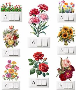 Stikor 30.5 cm Classic Flower 8 Pcs Switch Board Wall PVC Vinyl Removable Sticker