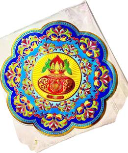 Vartanu 8 inch Shubh Kalash rangoli sticker Self Adhesive Sticker