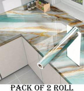 WDIZE 400 cm Self Adhesive Aluminum Shining Marble Foil Waterproof Sticker 2 Roll For Kitchen Self Adhesive Sticker