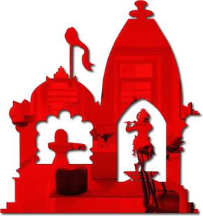 Bikri Kendra 25.4 cm Temple Red mirror sticker for wall 3d acrylic sticker Self Adhesive Sticker
