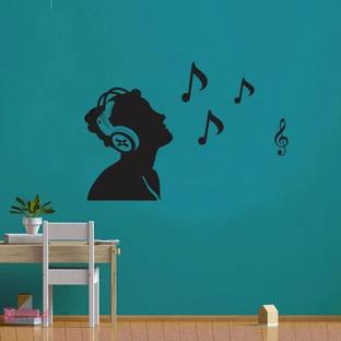 GLOBAL GRAPHICS 65 cm boy headfhone sound music black color wall sticker (pvc vinyl) Reusable Sticker