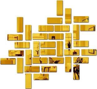 RadhaKripa 15 cm 20 Rectangle Golden Mirror Stickers for Wall, Wall Mirror Stickers, Self Adhesive Sticker