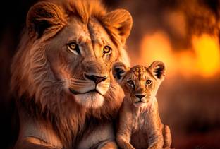 ShubhFly 48 cm Lion with Cub Sticker Wall Poster for Home Decor office (12x18 Inch) Laminated Self Adhesive Sticker
