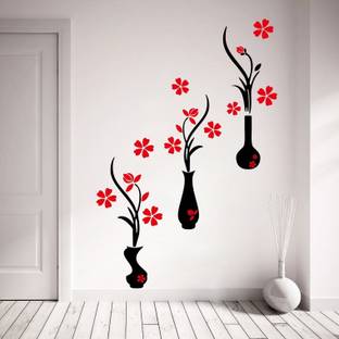 DreamKraft 107 cm Flower Pots' Wall Sticker (Multi) Self Adhesive Sticker