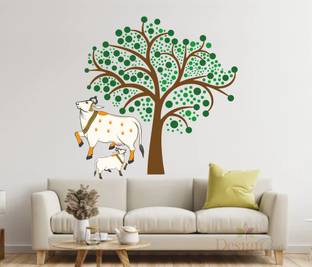 Design Decor 45 cm DesignDecor Kamdhenu Holy Cow Tree Creative Colorful Self Adhesive Sticker