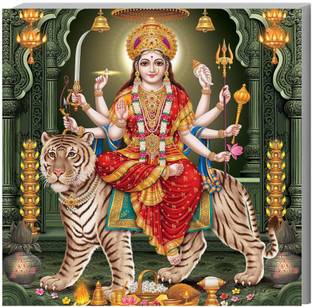 surmul 20 cm Durga Maa Photo Sunboard Home Décor Wall Art Puja room Living room 8x8 Inch Self Adhesive Sticker