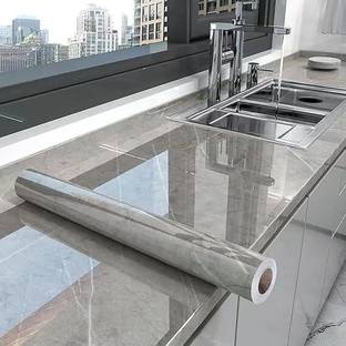 JIGSHTIAL 200 cm Waterproof Grey marble wallpaper (60x200cm) Self Adhesive Sticker