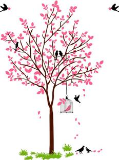 Wallzone 100 cm Pink Tree Extra Large Vinyl Wallsticker For Home Decorations(86 cm x 115 cm) Self Adhesive Sticker