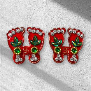 TBD 4 inch Acrylic Maa Laxmi Charan , Stone Work Laxmi's Feet With Free Diwali Gift Non-Reusable Sticker