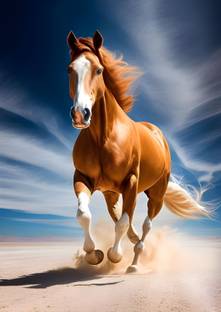Dumdic 30 cm Nice White Mixed and Brown Horse Running A4 Strong Self-Adhesive Sticker Self Adhesive Sticker