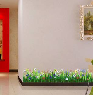 Aashrut decor 26 cm Flower Grass Wall Stickers ( 26Cm X 116Cm )Wall Sticker ASD Self Adhesive Sticker