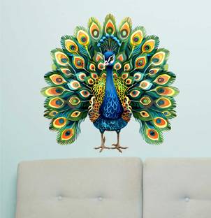 Riditcreation 58 cm Beautiful peacock Self Adhesive Sticker