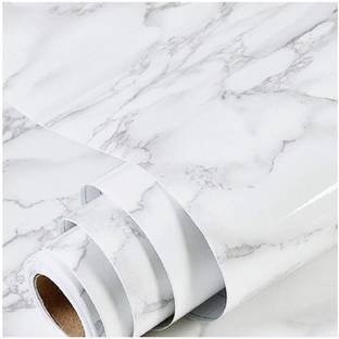 EVANSHIIIMPEX 12000 cm Glossy Marble Paper White Roll Kitchen Furniture is Renovated Thick_s104 Self Adhesive Sticker