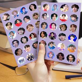 Niki Enterprises 14 cm BTS Flower Shape Small Cute Sticker Collection ( Set of 4 ) Total 96 Stickers Non-Reusable Sticker