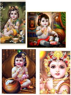 WallHunt 93 cm Bal krishna posters wall stickers for bedroom,living,kids room etc Self Adhesive Sticker