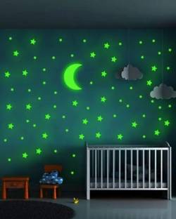 ThePrintlink 30 cm Glowing Sticker of Half moon and Star Pack of 150 Self Adhesive Sticker