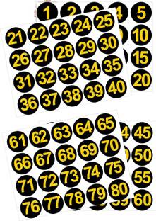 IMPRINT 2 inch Self Adhesive PVC Number Stickers 1 to 80,2 Inch Diameter Round Black and Yellow Self Adhesive Sticker