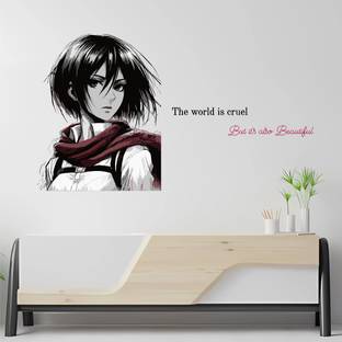 WallBiirds 60 cm Attack on Titan Mikasa anime wall sticker Self Adhesive Sticker